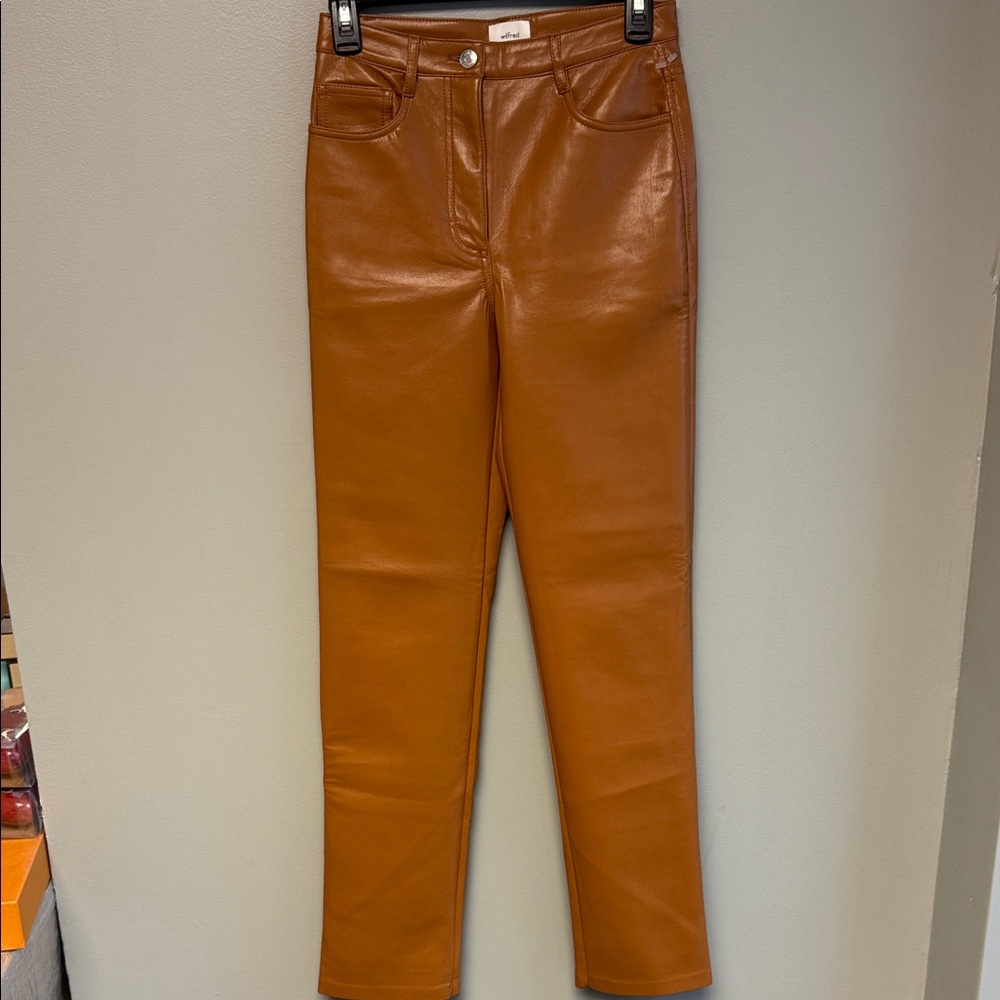 Wilfred Faux Leather Pants Size 2 Brown High Rise Vegan Leather